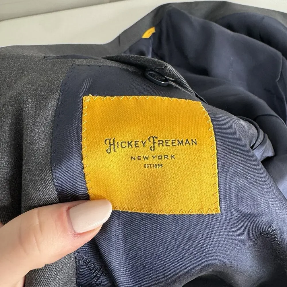 Hickey Freeman Beacon Blazer Mens 40R Gray Worsted Wool Sport Coat Jacket Career